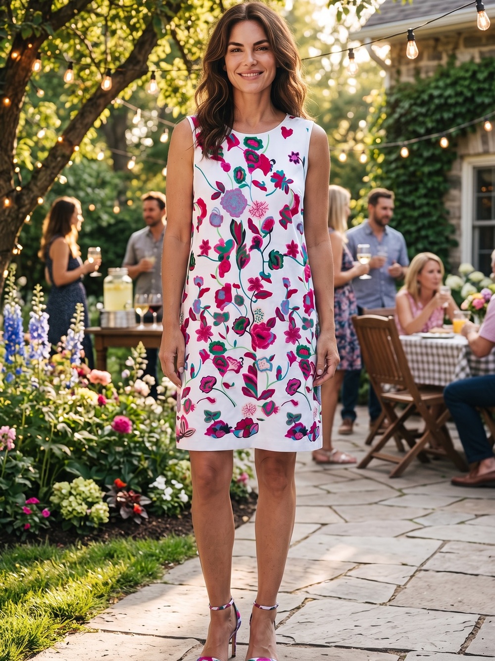 Etcetera - Ivory Multicolor Floral 🌺 Embroidered - Sleeveless Sheath Dress